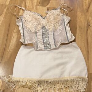 Fringe Embellished Crop Top and Skirt Set